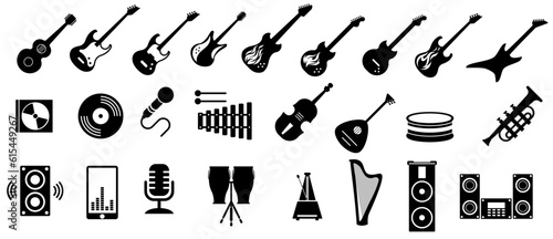 Vector icon illustration collection about simple music and musical instruments	