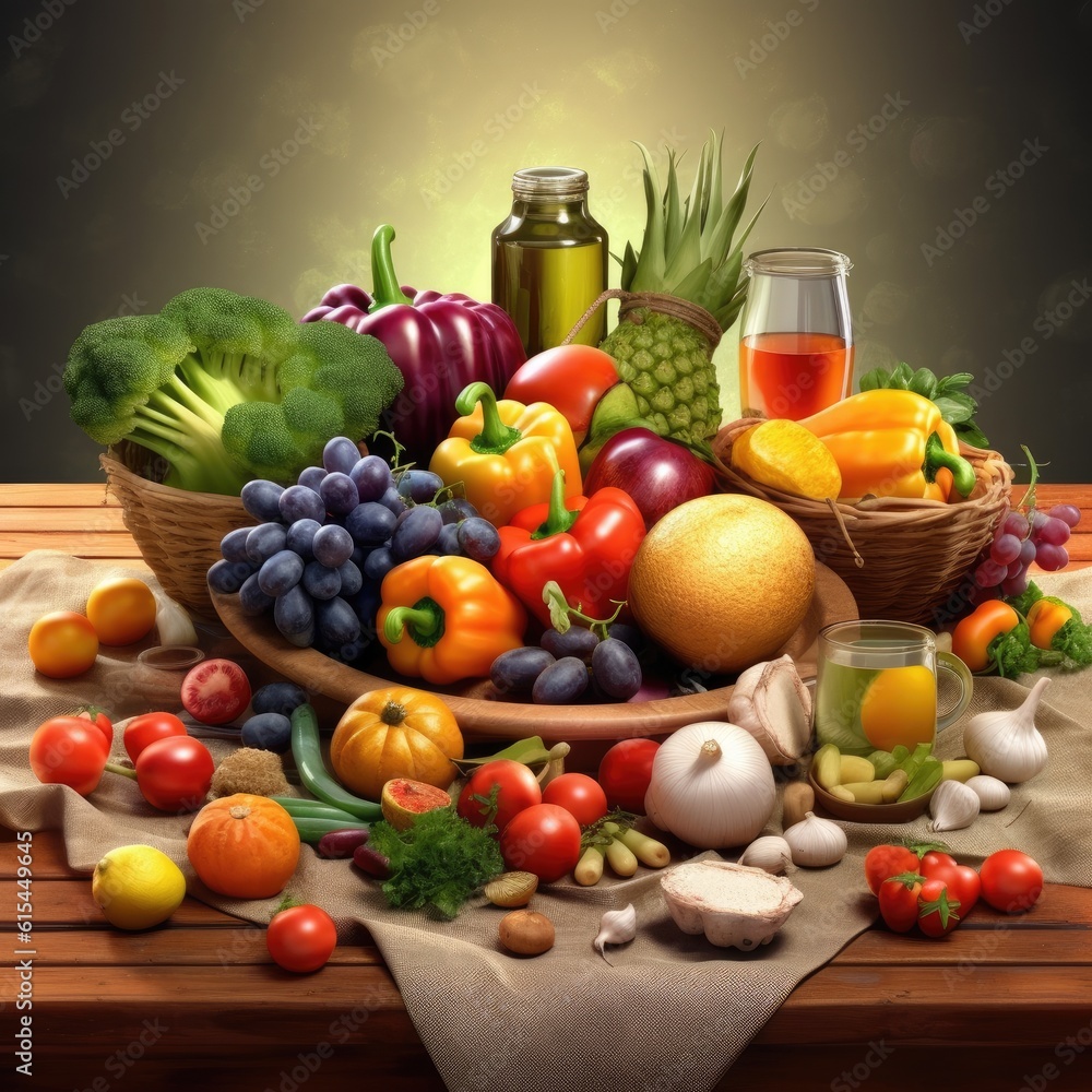Photorealistic depiction of fresh food. Generative AI.
