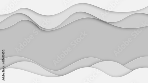 Wavy white and grey paper cut layer with shadow abstract background in 3d,origami paper art style, vector illustration.