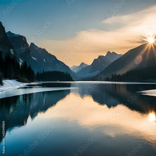 sunrise over the lake background