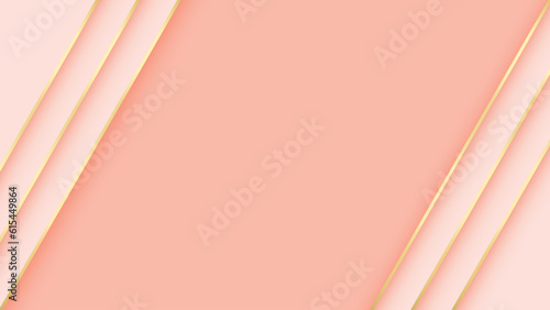 Abstract gradient pink peach and gold straight line background in paper cut,3d origami style. Luxury design for banner, presentation, poster, card, vector illustration.