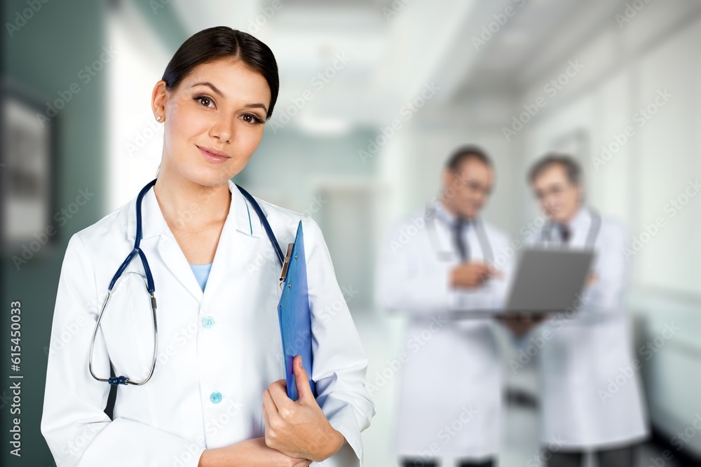 Cute young nurse at medical staff meeting. Cute young nurse at medical staff meeting.