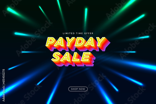 Colorful Payday Sale Sign Banner with Laser Light Color Burst and Shop Now CTA button with Limited Time Offer Tag. Laser light design. Editable Vector Illustration. EPS 10.