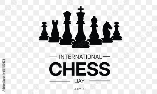 International Chess Day design with chess piece on chess board pattern background. Vector illustration