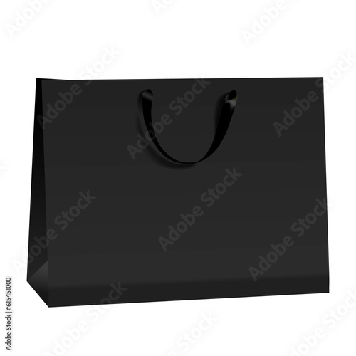 Black paper bag and black handle realistic vector design. Blank logo for insert your Branding. You can used for Marketing online, sales, presentations layout, advertising, promotion, shopping, print a