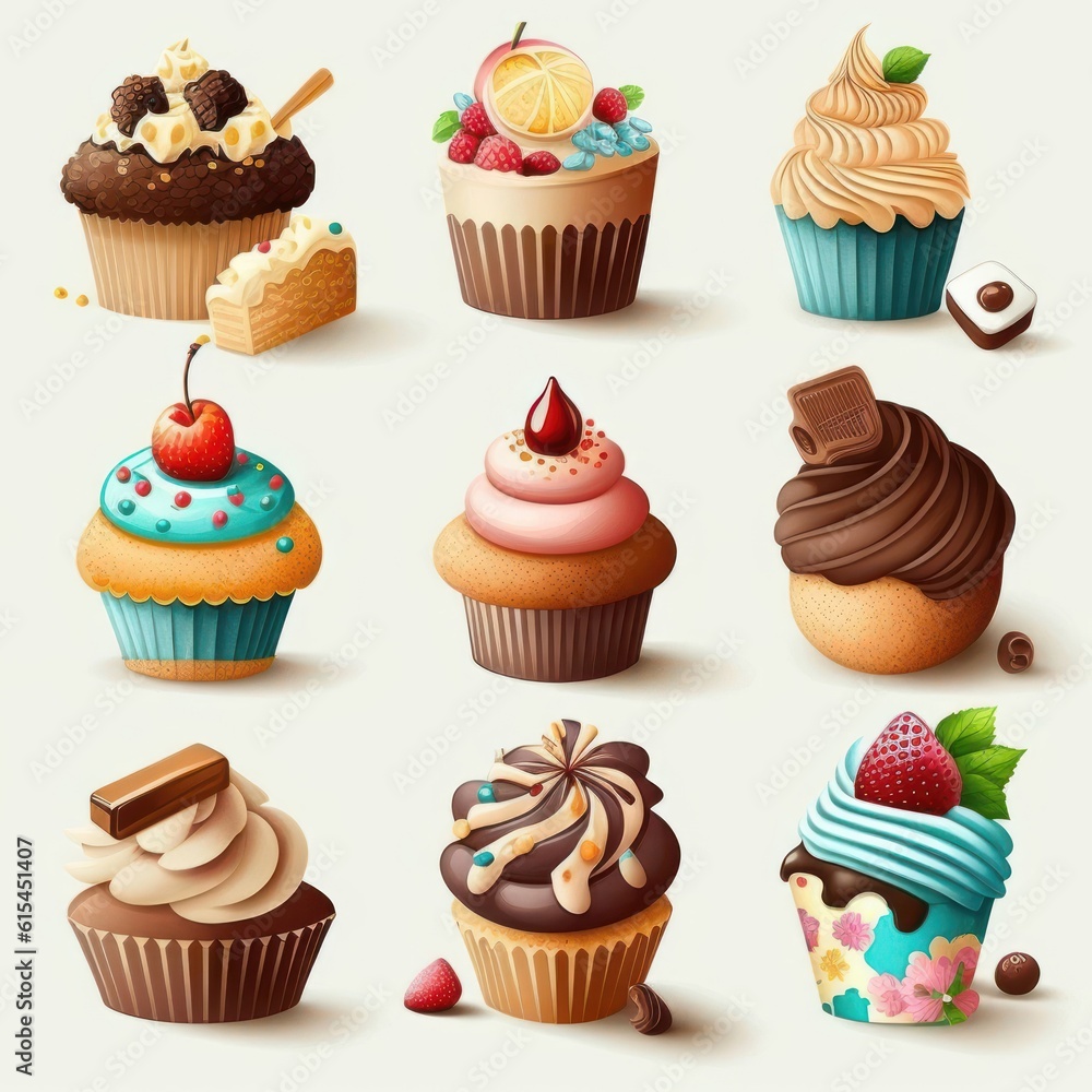 cupcakes set isolated on white background cupcakes set isolated on white background