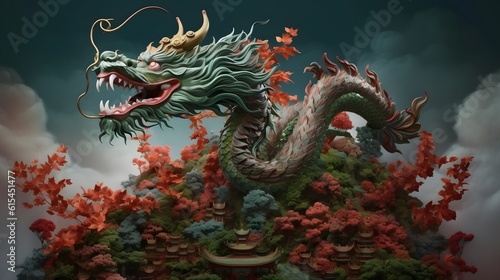 Chinese Dragon illustration. Generative AI