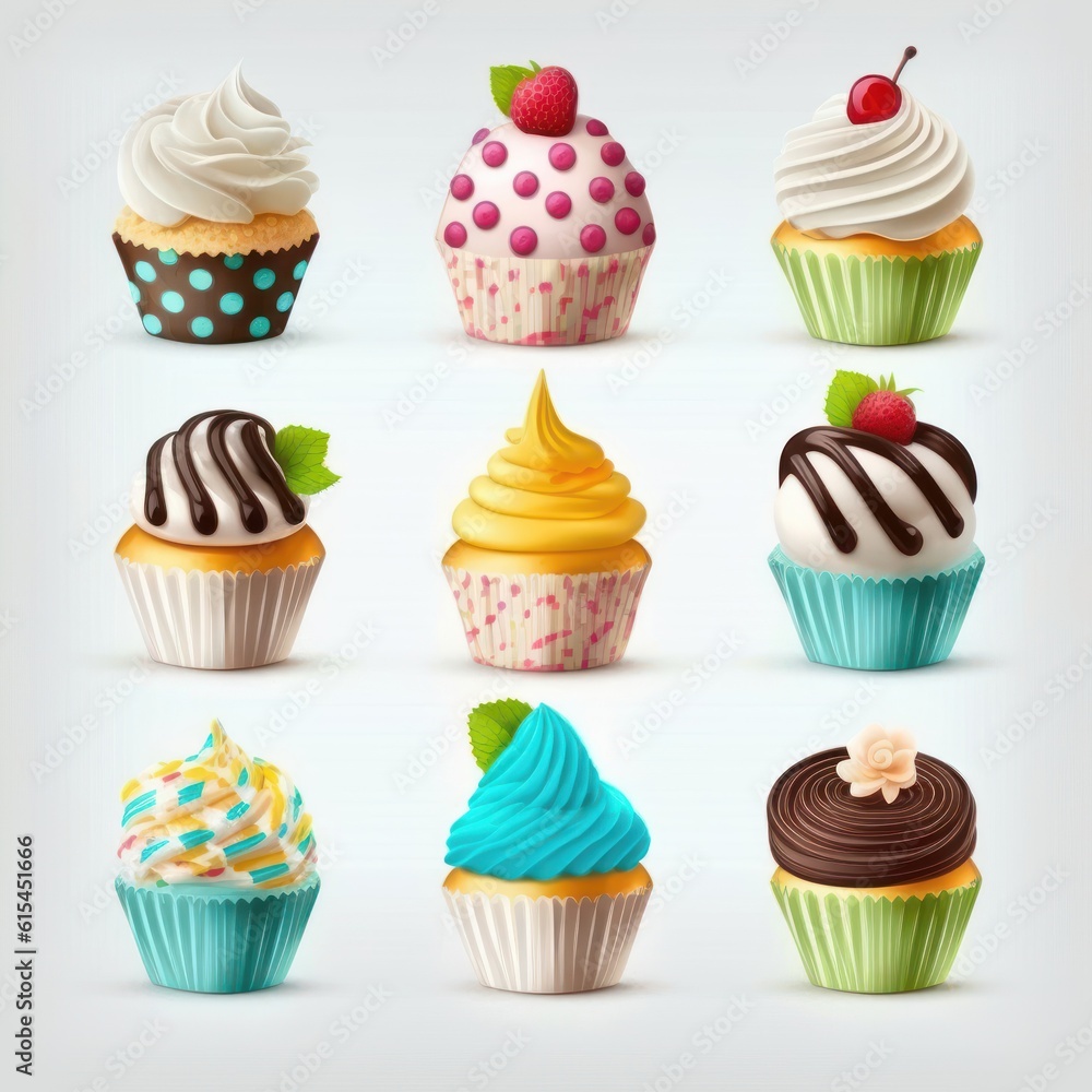 cupcakes set isolated on white background cupcakes set isolated on white background