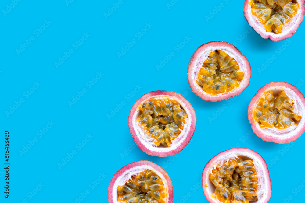 Passion fruit on blue background. Passion fruit on blue background.