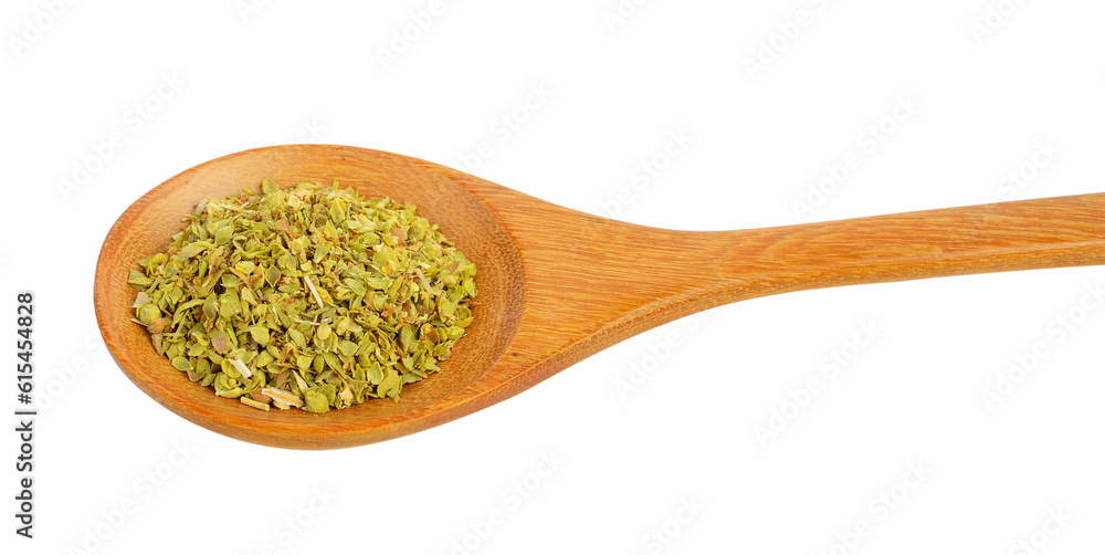 Dried oregano in wood spoon on transparent png Dried oregano in wood spoon on transparent png