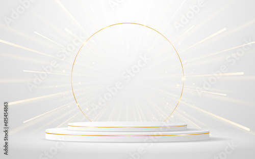 White podium with elegant gold lines for the best awards or product display. stage or podium. vector illustration
