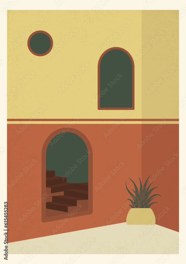 Fototapeta premium Aesthetic minimalistic Turkish architecture poster illustration. Modern