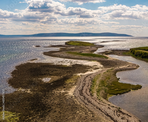 Aerial shot of prominent cliff in Salthill  Galway Bay. Walkable during low tide  offering stunning views of County Clare. Picture-perfect location