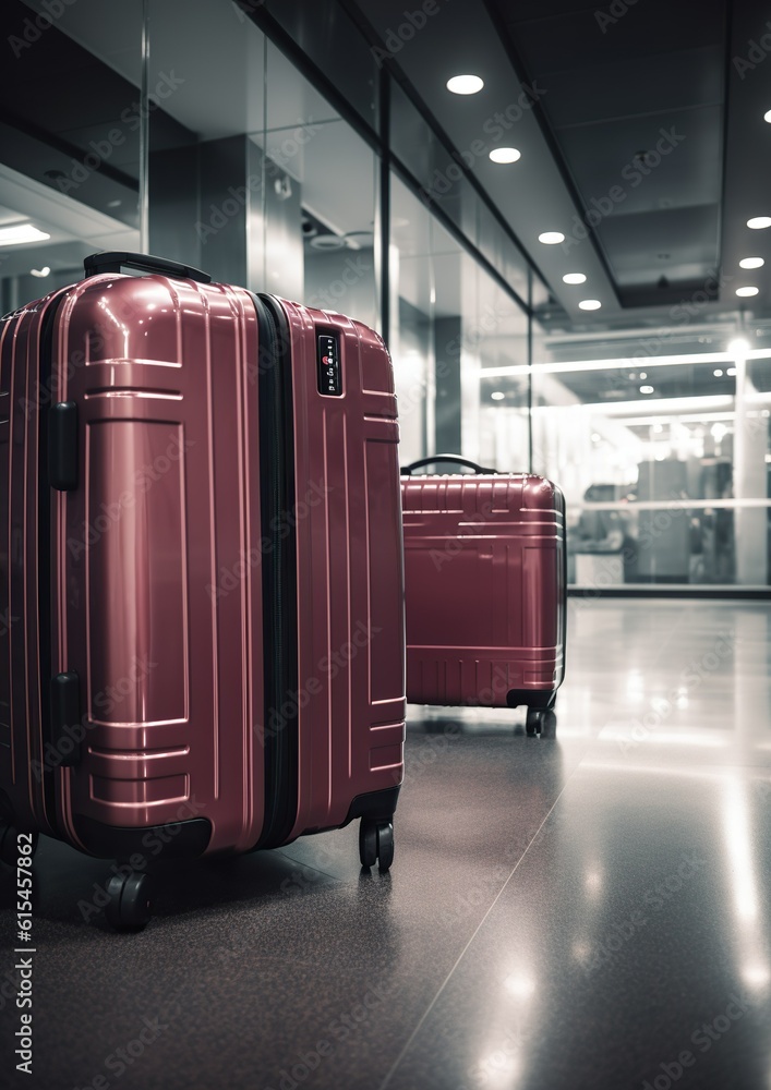 Traveler's Journey: Explore the World with Luggage in an Airport. Generative AI.