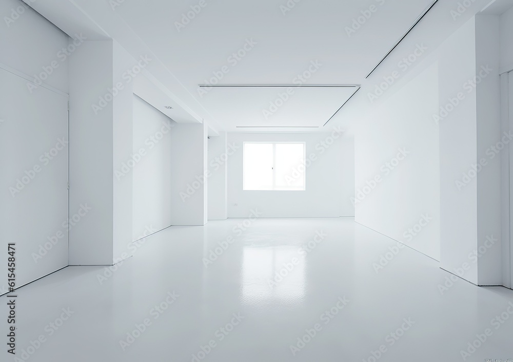 Fototapeta premium leek Elegance: White Empty Room with Glossy Walls and Concrete Floor. Generative AI.