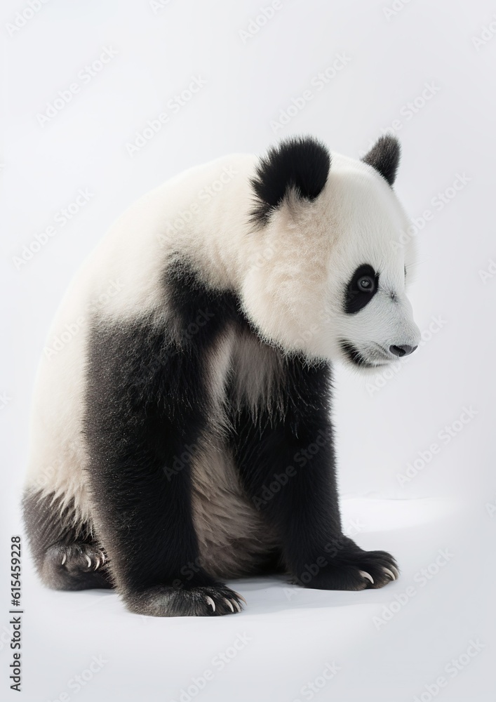 Naklejka premium Minimalistic Panda Bear Photography on White Studio. Generative AI.