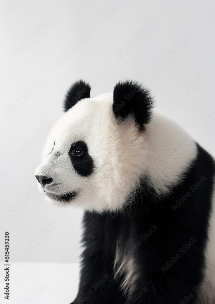 Minimalistic Panda Bear Photography on White Studio. Generative AI. Minimalistic Panda Bear Photography on White Studio. Generative AI.