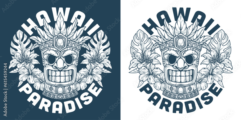 Fototapeta premium Hawaiian paradise travel sticker monochrome