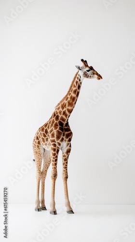 Elegance  Minimalistic Giraffe in White Studio. Generative AI