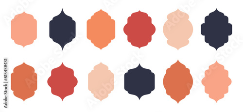 Oriental arch shapes. Arabic window frame, mosque windows silhouettes, arch winding frames flat vector illustration set
