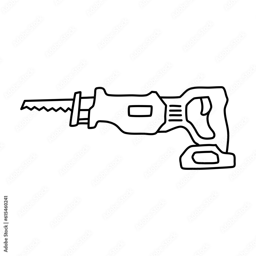Sabre saw icon. Reciprocating doodle, outline, and outline style