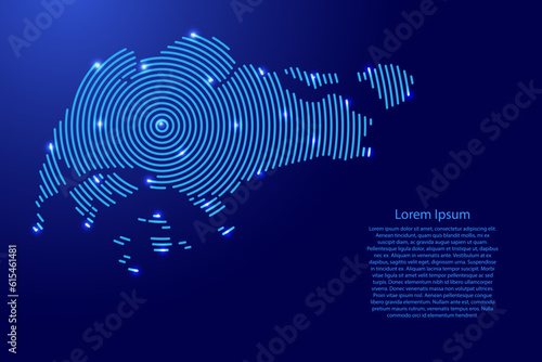 Singapore, map from futuristic concentric blue circles and glowing stars for banner, poster, greeting card