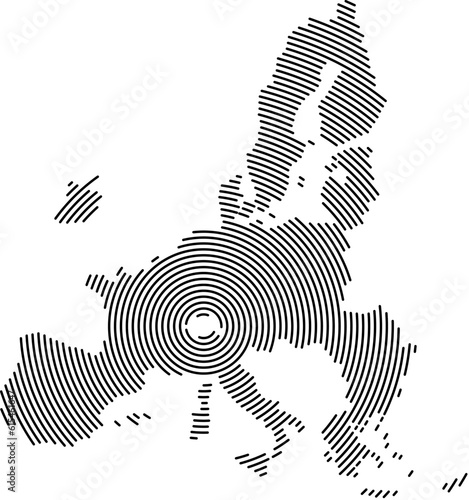 European Union, map country from futuristic concentric black circles