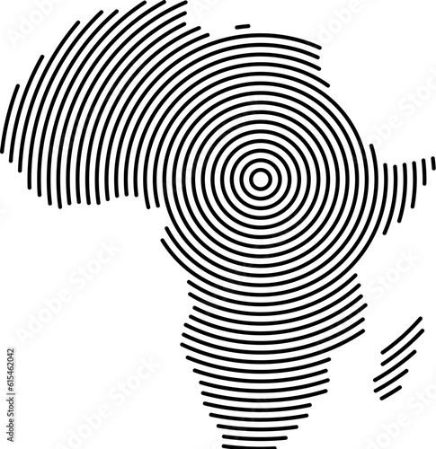 Africa, map from futuristic concentric black circles