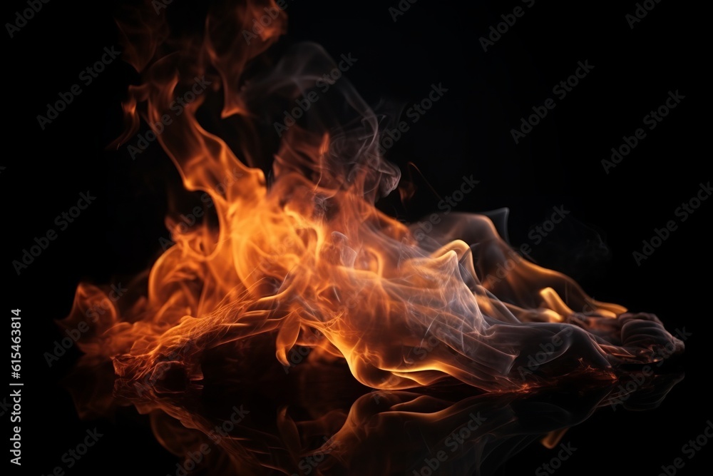 Inferno Illumination: Fiery Flames Dancing on a Dark Black Background, flames, fire, black background, heat, hot, burning, blaze, inferno, combustion,