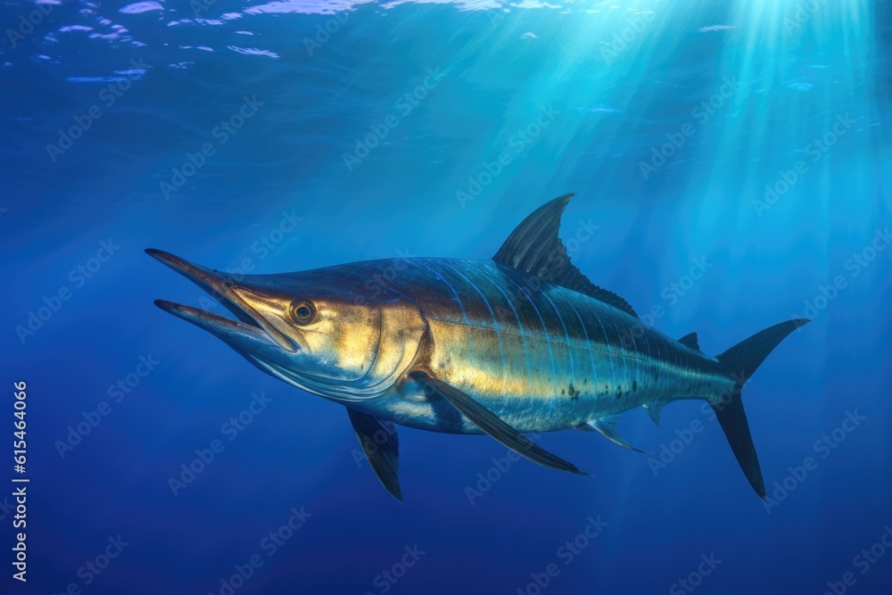 Naklejka premium Atlantic Blue Marlin Near the Surface of the Ocean