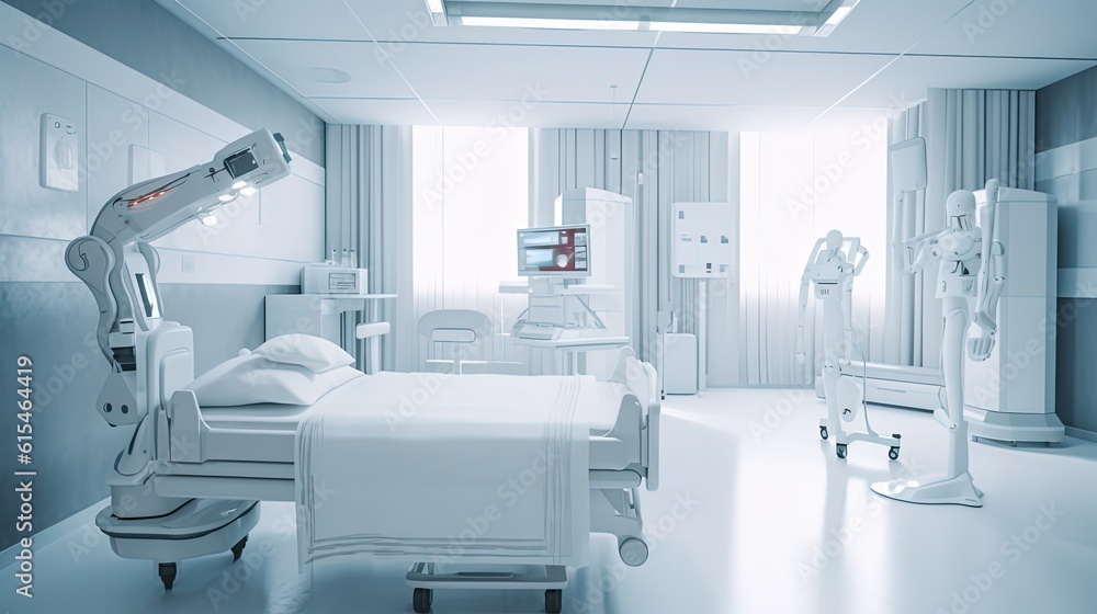 illustration of hospital room in futuristic equipment, Generative Ai illustration of hospital room in futuristic equipment, Generative Ai