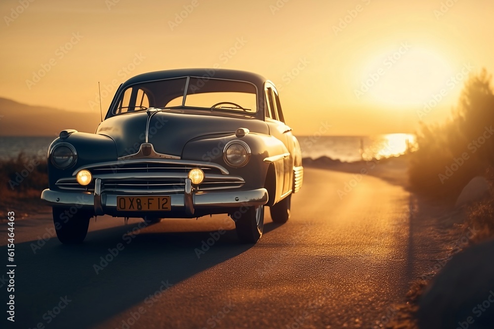vintage car in the sunset