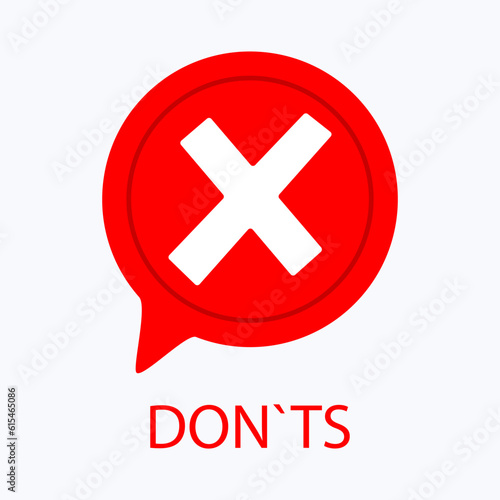 Cross Mark with Don'ts. Negative denial, restriction symbol, prohibition indication, disapproval emblem, forbidden activities, restricted actions. Vector line icon for Business