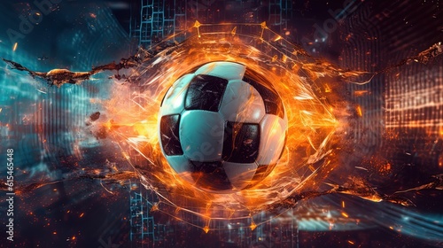 soccer ball attack with fire burst  generative Ai