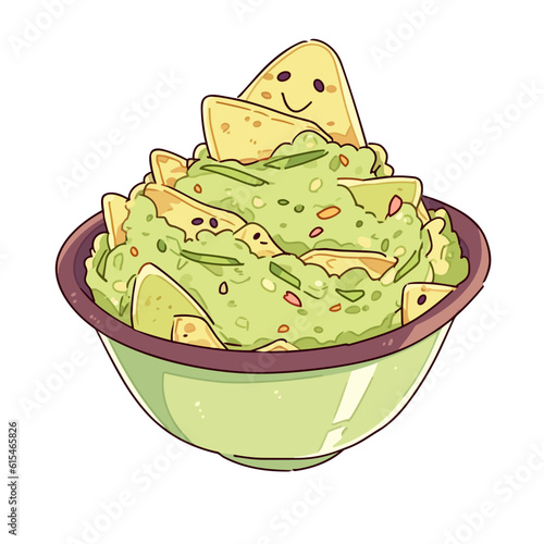 An entertaining cartoon of guacamole and tortilla chips