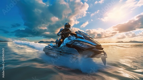 extreme sport theme, jet skiing in rough ocean, generative Ai