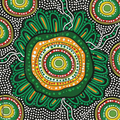 Green aboriginal style vector dot painting
