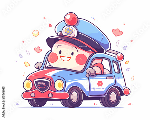 Police officer and police cruiser in a cartoon