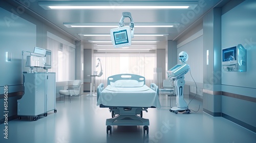 illustration of hospital room in futuristic equipment, Generative Ai