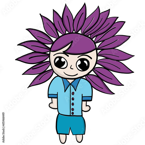Single cute flower boy with violet hair