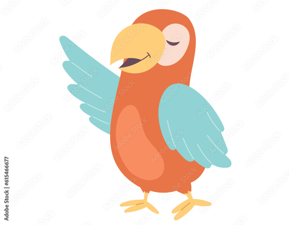Cartoon vector isolated macaw parrot flapping its wing. Tropical exotic bird. Cartoon vector isolated macaw parrot flapping its wing. Tropical exotic bird.