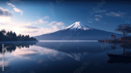 Mirror of Tranquility: Witness the Serene Reflection of Mount Fuji on a Majestic Lake, generative ai