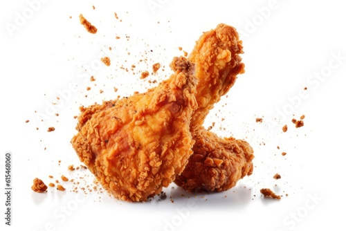 Fried chicken with sauce splashes isolated on white background ,Generative AI