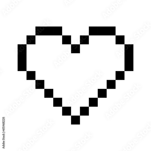Empty Pixelated Heart Icon. Emptiness, void, absence of love, loneliness, longing, vacant emotions, digital symbol, pixel art, retro, nostalgia. Vector line icon for Business and Advertising
