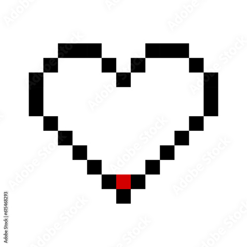 Empty Pixelated Heart Icon. Emptiness, void, absence of love, loneliness, longing, vacant emotions, digital symbol, pixel art, retro, nostalgia. Vector line icon for Business and Advertising