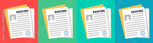 Resume icon set. Career summary, qualifications, skills and experience, employment history, educational background, accomplishments. Vector line icon for Business and Advertising