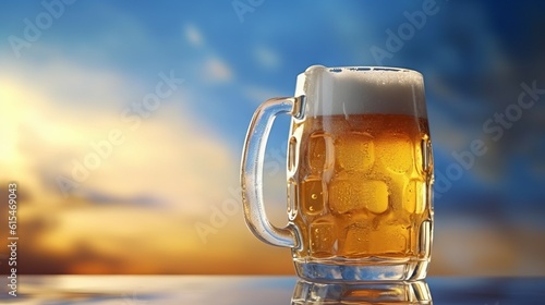mug of beer, a glass of beer is placed on the background of the table, generative ai	