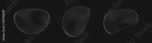 3d abstract blob shape of transparent clear glass. Digital shiny and glossy round surface. Fluid blank plate woth condensation figure illustration design. Realistic purity drip graphic effect.