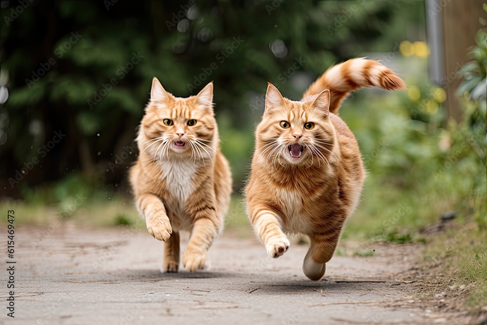 Running happy cats family, generative ai Running happy cats family, generative ai