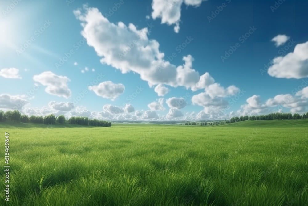 Nature's Canvas: Green Grass Field with Blue Sky and White Clouds, 
green grass field, blue sky, white clouds, nature, landscape, outdoor, scenic, natural beauty, serene, peaceful,